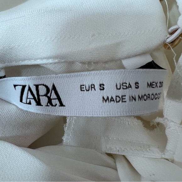Zara White Peplum Blouse Batwing Sleeve Necktie Bow Size Small - Picture 11 of 15